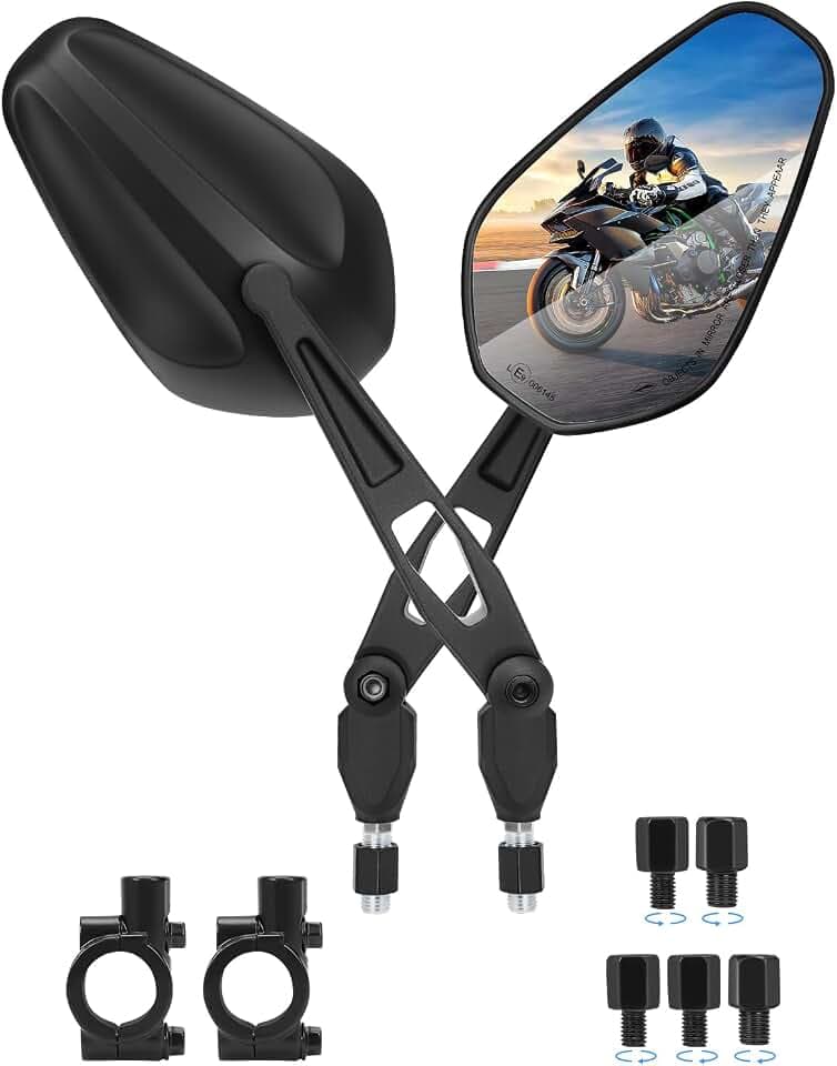 SUPAREE Motorrad Rückspiegel E Geprüft Motorrad Klappspiegel Offroad Spiegel motorrad 360° Drehbar mit Rechtsgewinde und Linksgewinde Kompatibal für Scooter Roller ATV