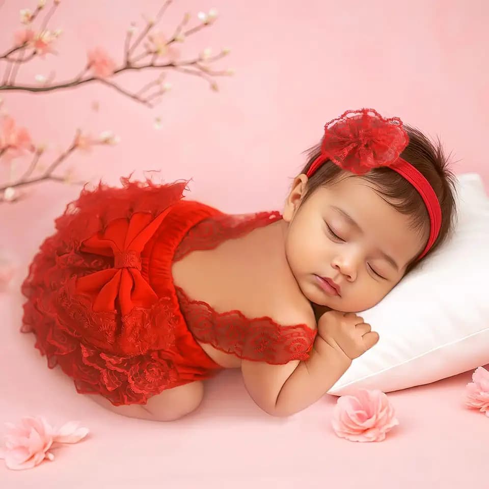Newborn Photography Outfits Girl Baby Photography Prop Lace Romper Headress