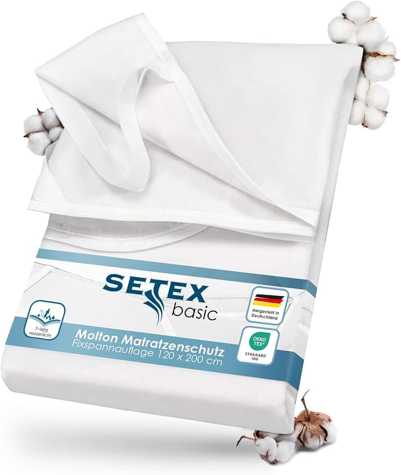 SETEX Wasserdichter Molton Matratzenschutz, 3-lagig, 120 x 200 cm, Matratzenschoner aus 100% Baumwolle, Generation, Weiß