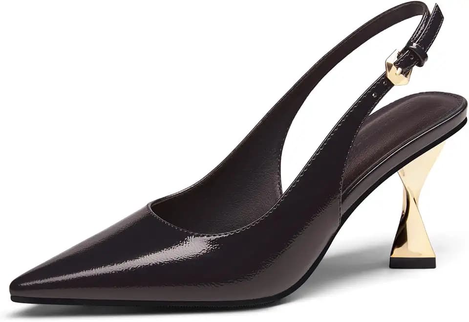 Coutgo Women's Kitten Heels Slingback Pointed Closed Toe Pumps Comfortable Dress Shoes for Work Wedding Party