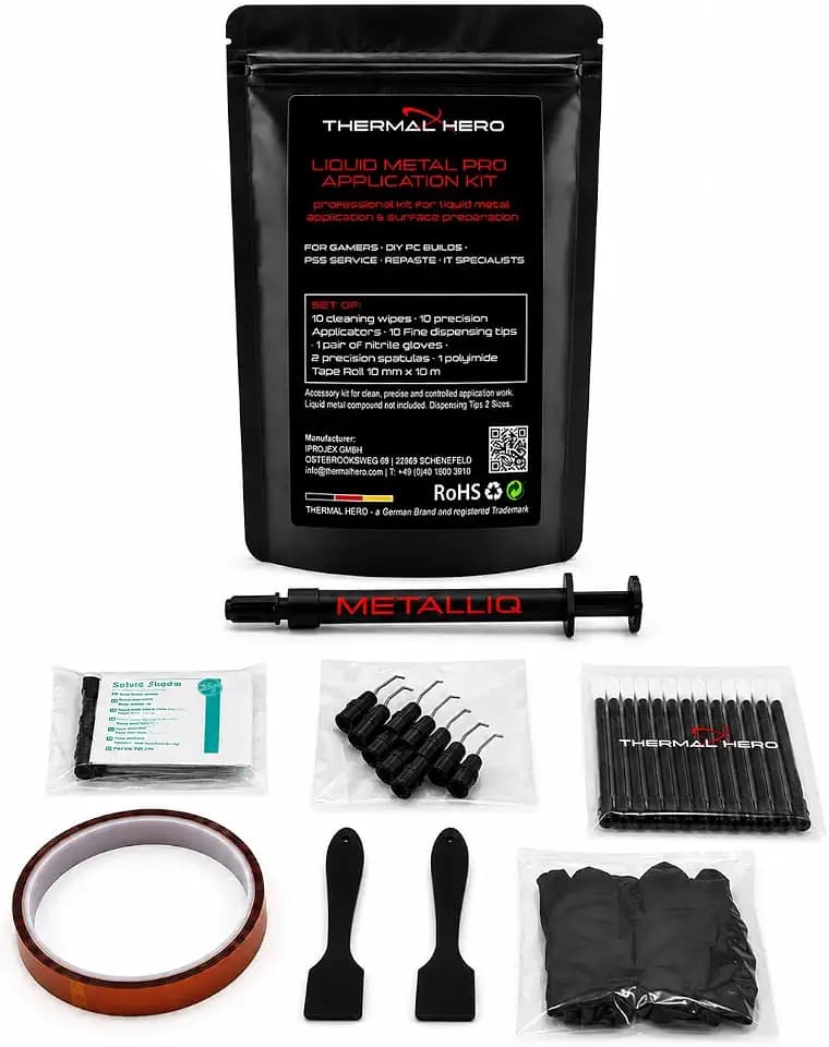 METALLIQ PRO Liquid Metal Application Bundle - METALLIQ 2g Flüssigmetall + Zubehör Kit - CPU GPU - für PS5 Overclocking Cooling - Thermal Hero