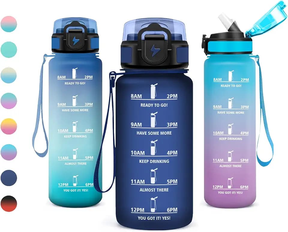 Trinkflasche 500ml, Wasserflasche mit Strohhalm, Wasserflasche mit Zeitmarkierung, Trinkflasche Auslaufsicher, Sportflasche für Schule, Camping, Yoga, Outdoor