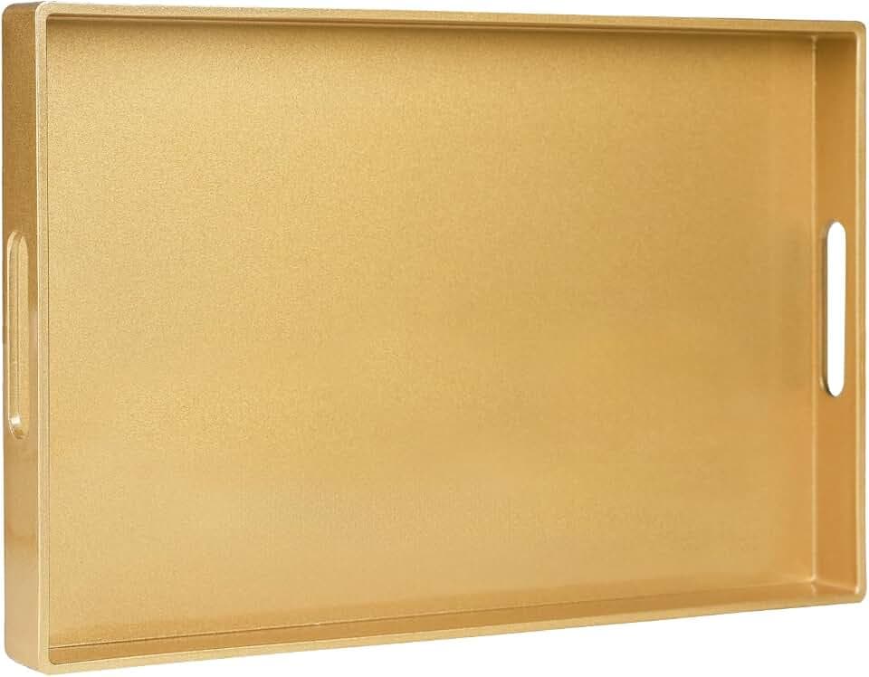 MAONAME Gold Decorative Tray for Coffee Table, Serving Tray with Handles
