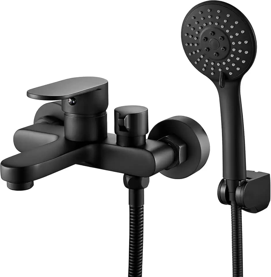 Badewannenarmatur Wannenarmatur mit Handbrause Mischbatterie Badewanne mit Brauseschlauch Aufputz Wasserhahn Badewanne Armatur Duscharmatur mit Duschkopf 3 Funktionen Wandmontage Schwarz