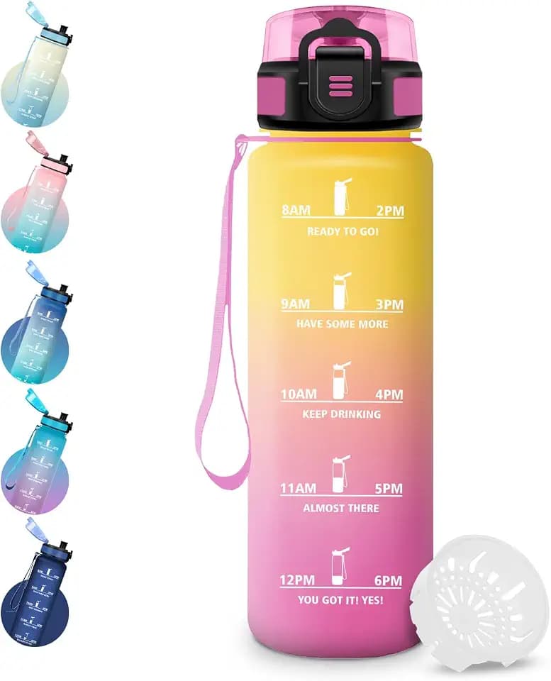 Wasserflasche 500ml, Trinkflasche mit Filter, Trinkflasche mit Zeitmarkierungen, Kohlensäure Geeignet, BPA-Frei, für Outdoor, Schule, Wandern, Camping