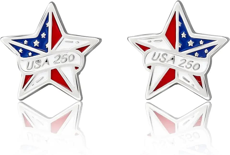 S925 Sterling Silver 4th of July Star Earrings for Women, Patriotic Red White Blue Earrings Hypoallergenic Independence Day Jewelry Gift