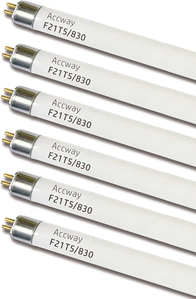 (6pack 34inch F21T5/830 Fluorescent Light Bulb, 21Watt Warm White T5 Linear Tube, 34'' F21W/T5 3000K Soft White Lighting, 20000Hour Longevity Performance