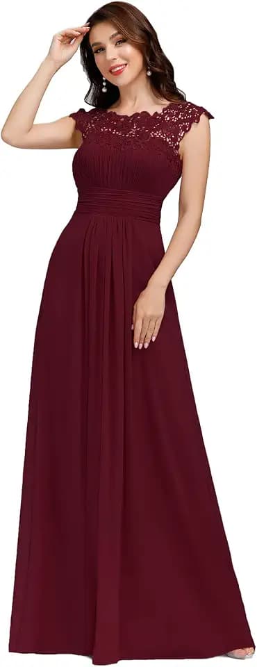 Ever-Pretty Damen Abendkleid A-Linie Spitze Chiffon Rundkragen Kurze Ärmel Hohe Taille 09993