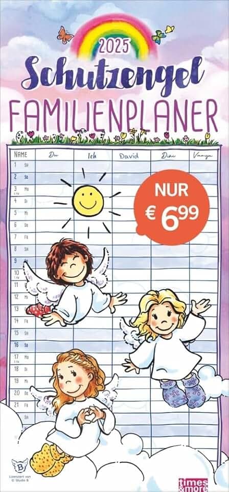 Schutzengel Familienplaner 2025: times&more Kalender mit 5 Spalten - praktischer Familienplaner für die Wand mit süßen Schutzengeln als Blickfang. Familienkalender 2025. (times&more Kalender Heye)
