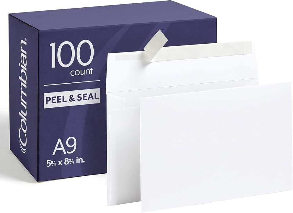 Columbian A9 Mailing Envelopes, 100 Pack, Self Seal White Envelopes for Invitations, Announcements, Photos, and Half Fold Greeting Cards, Premium 24 lb Paper 5.75 x 8.75 Inches