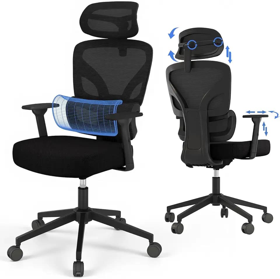 Bürostuhl Ergonomisch, Schreibtischstuhl mit 3D Armlehnen, Schwarz