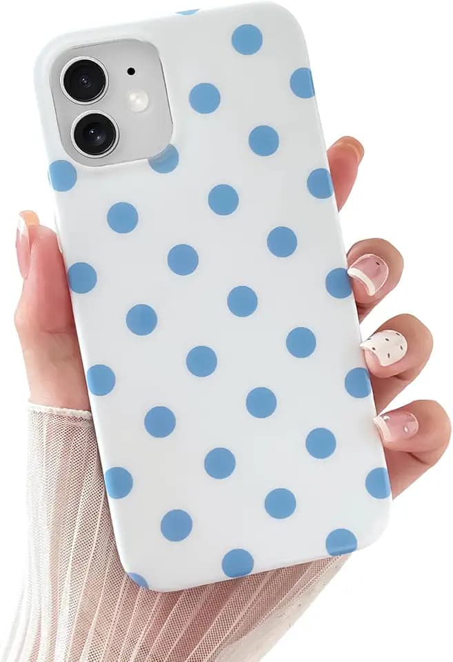 Skyseaco for iPhone 11 Case Cute Polka Dot Aesthetics Design Phone Case Soft Slim TPU Shockproof Phone Cover for Women Girls, White and Blue