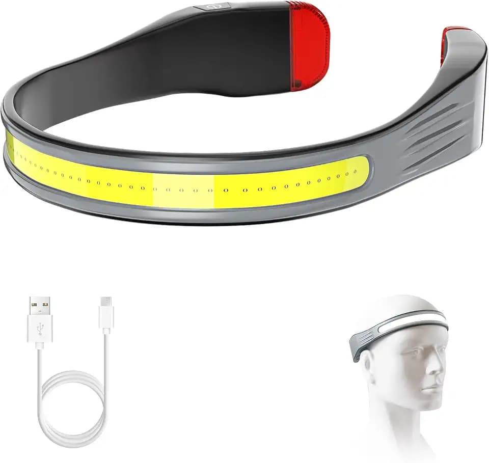 LED Headlamp, Rechargeable Headlamps with 230°Wide Beam Lightweight Head Lamp and Red Tail Light to Wear with 3 Lighting Modes Head Flashlight for Adults for Running, Hiking, Outdoors-Grey