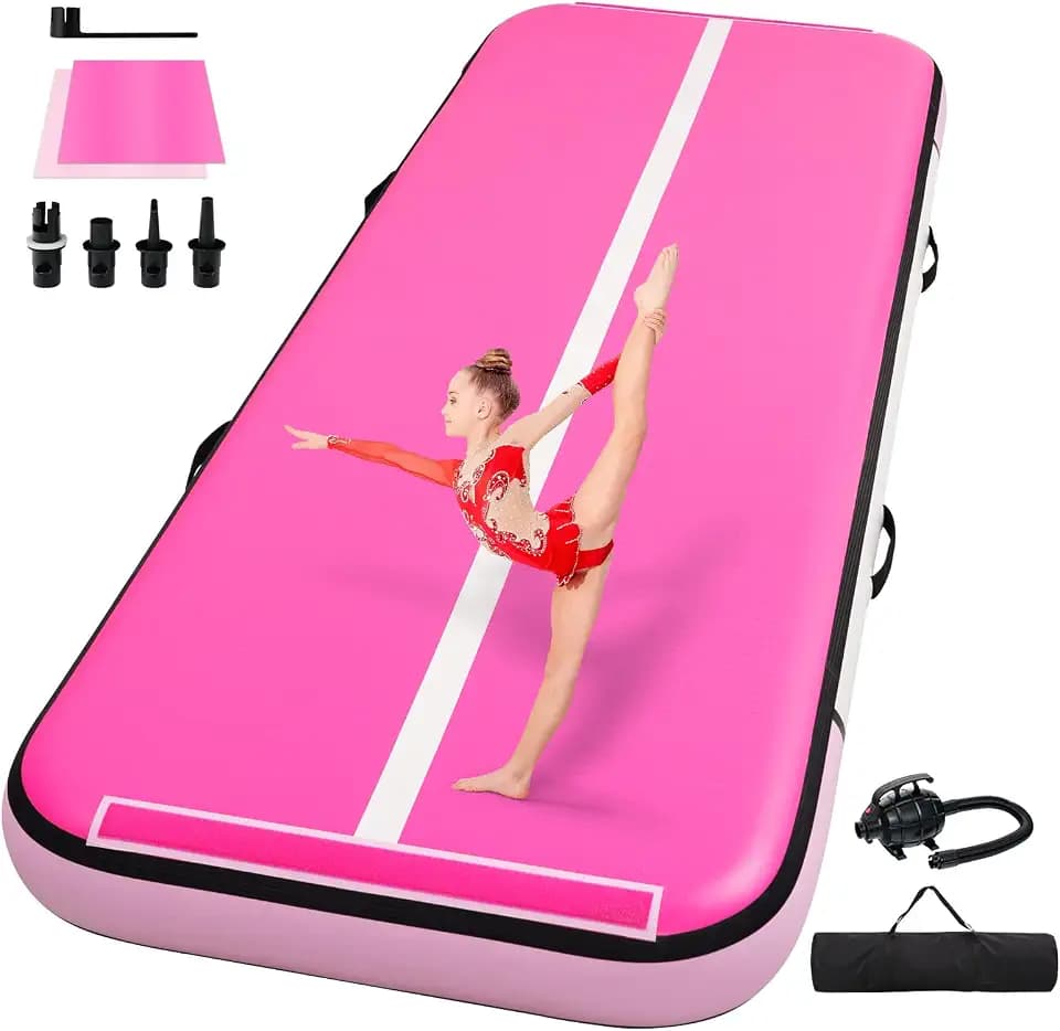 Tumble Track, Inflatable Tumbling Mat,Tumble Track Mats for Gymnastics, and Tumble Track with 8 /6/4 Inches Thickness for Home, Training, Cheerleading, Yoga, Water with Pump (Pink, 16.4ft×3.3ft×8inch(5x1x0.2m))
