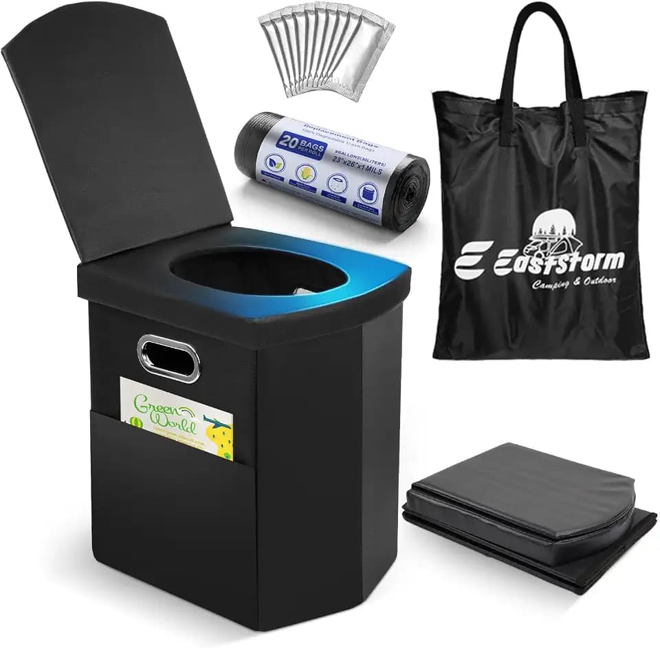 E EASTSTORM Campingtoilette Faltbar, 42cm Sitzhöhe, Leder, 200kg Belastbar