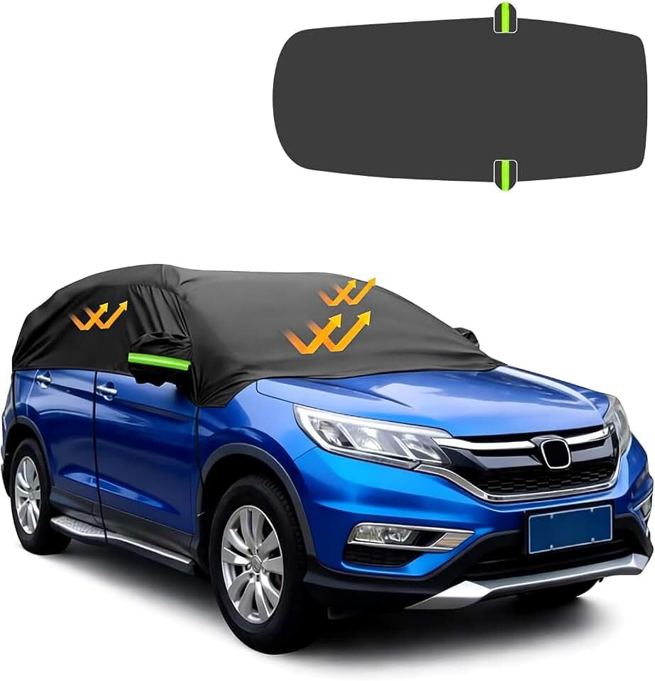 210D Autoabdeckung Wasserdicht Outdoor Halbgarage für Auto SUV, Allwetterschutz Autoplane Abdeckplane Auto Winter Sommer, UV-Schutz Staubdicht Schneefest Autogarage Abdeckung