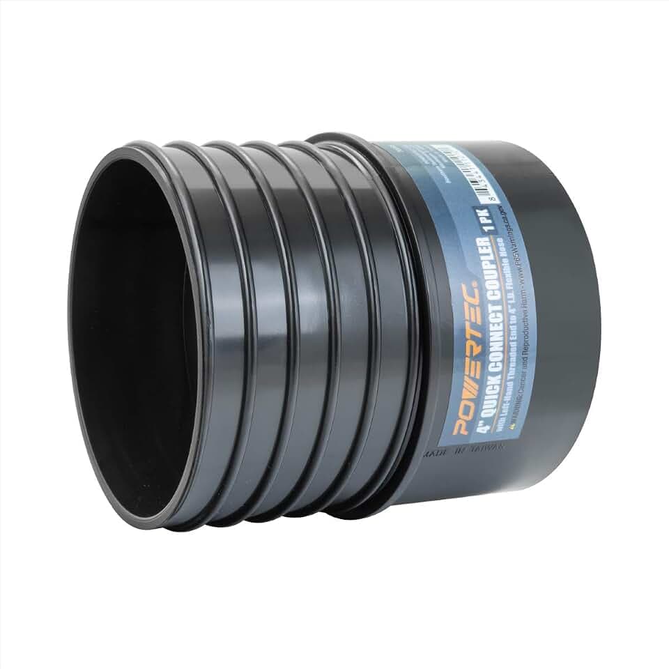 POWERTEC 70285 4" Quick Connect Splice for DWV PVC Pipe with Left-Hand Threaded End to 4" I.D. Flexible Hose.