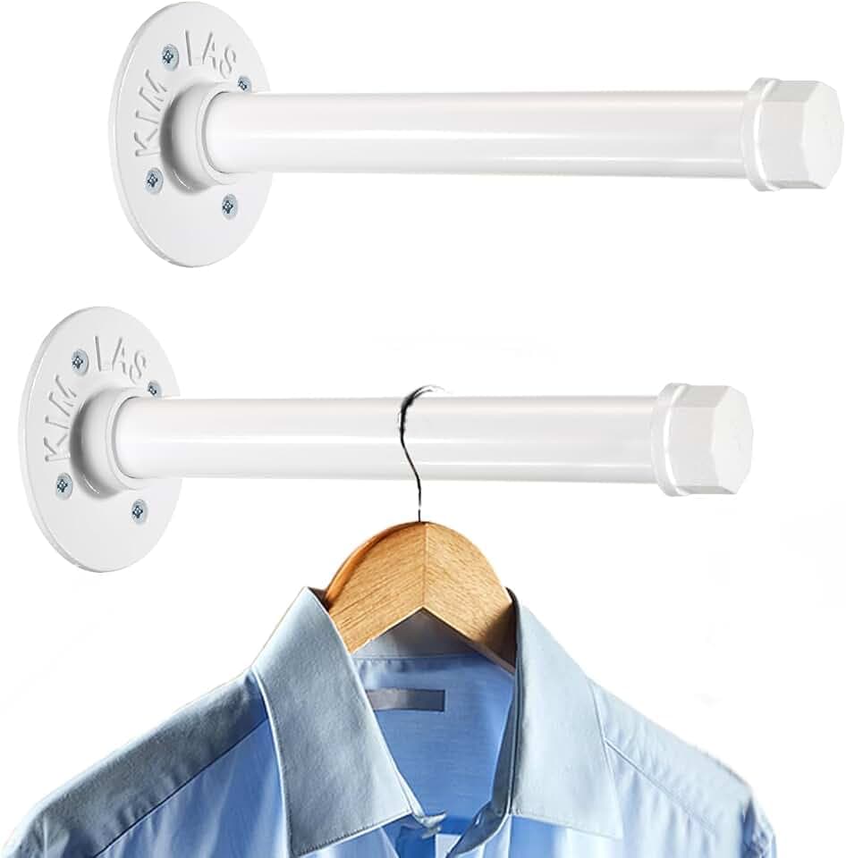 SUMNACON Kleiderstange aus industriellem Rohr, robust, rustikal, Metall, mit Schrauben, Wandmontage, für Schlaf-, Badezimmer, Kleiderschrank, Boutique, Bekleidungsgeschäft, Weiß, 2 Stück, 20,3 cm