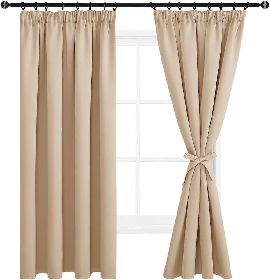 DWCN Gardinen Blickdicht 2er Set Kurze Beige Vorhänge mit Kräuselband