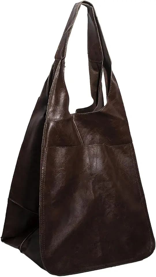 Soft Leather Tote Bag for Women Extra Large Boho Bucket Handbag Oversized Purse Shoulder Bag for Traveling