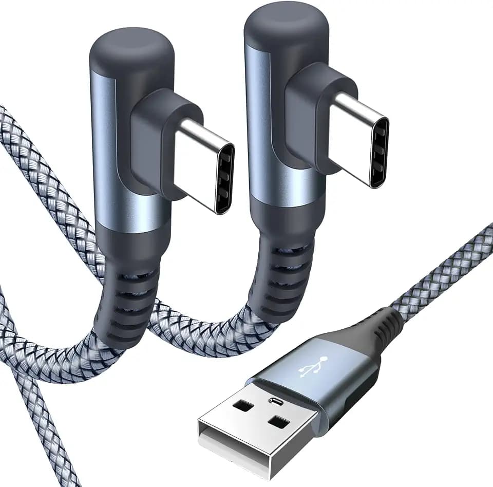 USB to USB C Cable Right Angle 2-Pack 3.3ft 3.1A Fast Charging Carplay Cord