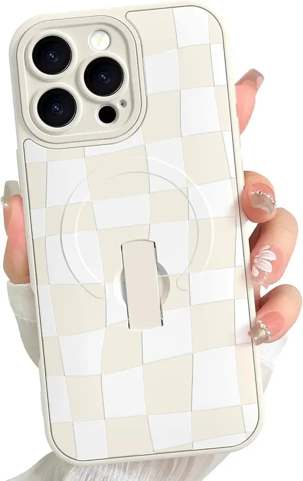 for iPhone 16 Pro Max Case Checkered Pattern -White