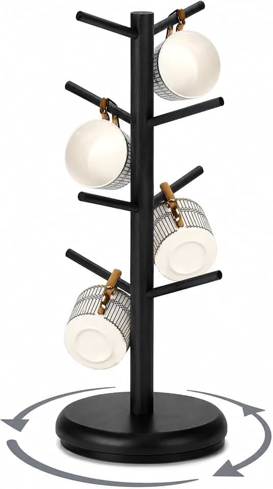 BAMBANG Mug Holder, 360° Rotating Mug Tree Holds 8 Coffee Cups, Space Saving Mug Rack with Stable Base for Kitchen Coffee Bar