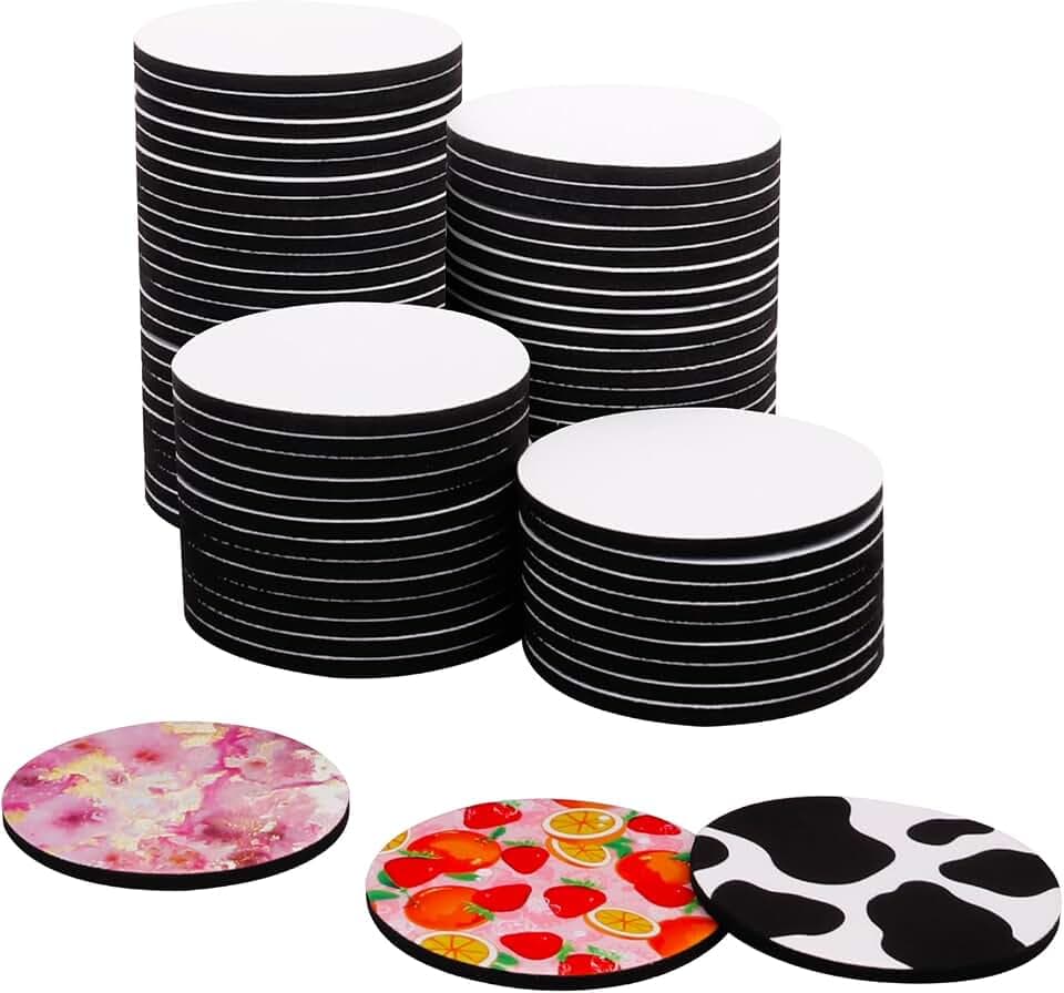 100 PCS 4 Inch Round Sublimation Blanks Coasters, Blank Cup Coasters, DIY Crafts Compatible, Perfect for Heat Transfer Projects, Painting,Sublimation by KUKLIPJIM