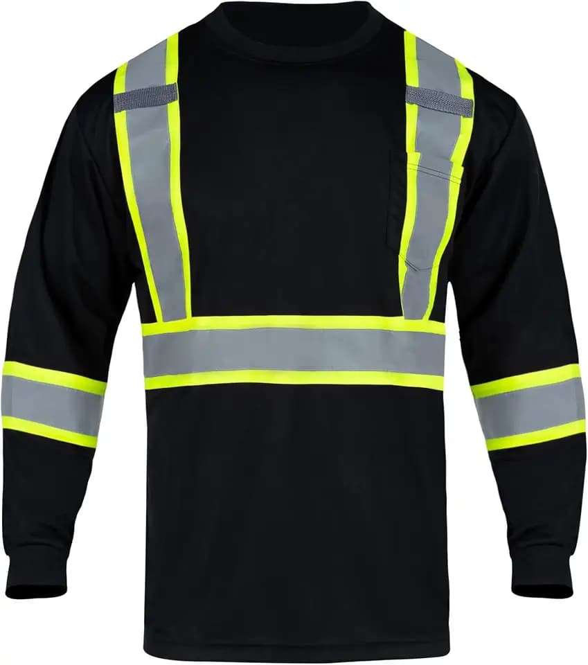FONIRRA Hi Vis Shirts for Men Reflective ANSI Class 2 Safety Long Sleeve High Visibility Work Construction T Shirts