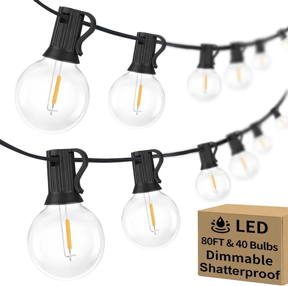Bosceos 80FT Outdoor G40 LED Globe String Lights Dimmable Waterproof
