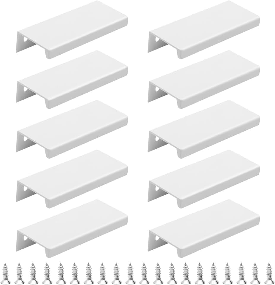 10 Stück Verdeckter Möbelgriffe mit Schrauben, Aluminium Schubladengriffe Weiß, 80mm Moderne Griffe for Garderobe Kücheng Schrank Schublade