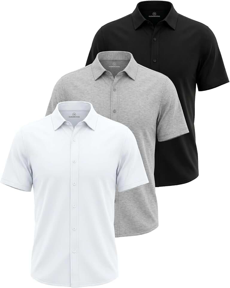 Men's Cotton Short Sleeve Button Down Casual Work Shirt Button Up