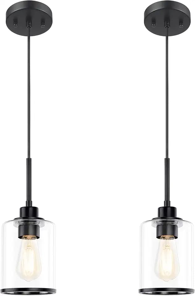 Beionxii Pendant Light Fixtures, Glass Pendant Lights Kitchen Island, Farmhouse Pendant Lighting, Modern Hanging Pendant Light for Sink Kitchen Island Dining Room Bedroom Entryway, BX-PL02MB-2CG