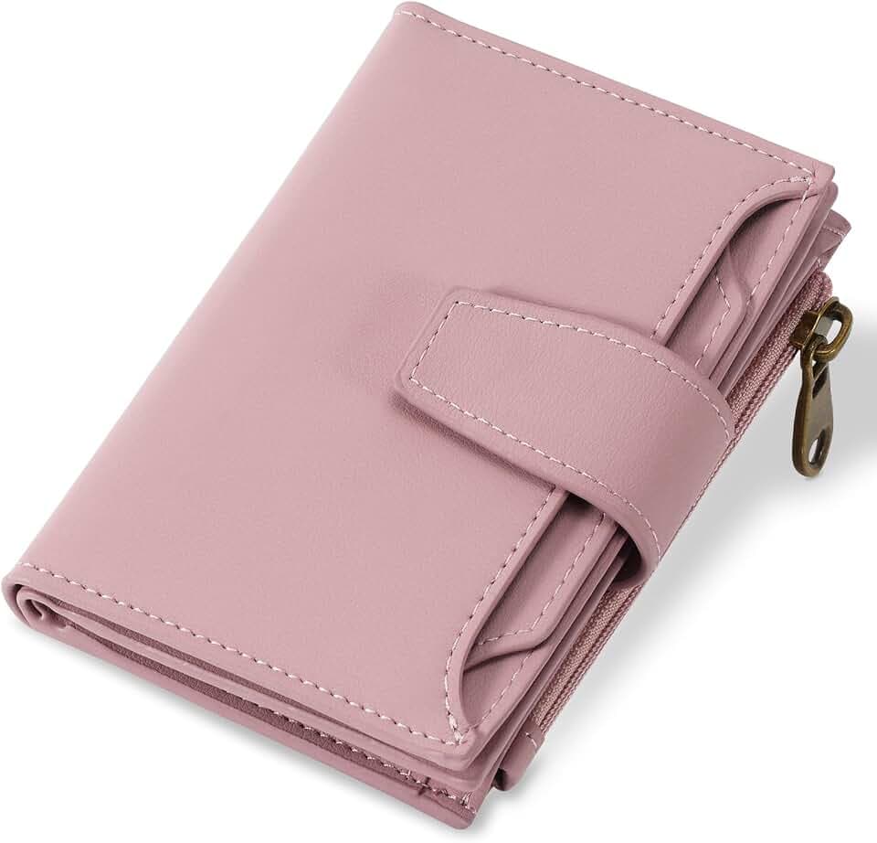 Airkit Small Wallet Women RFID Blocking Soft Leather Bifold Compact Card Holder Wallet for Women with Zipper Coin Pocket 4 ID Window