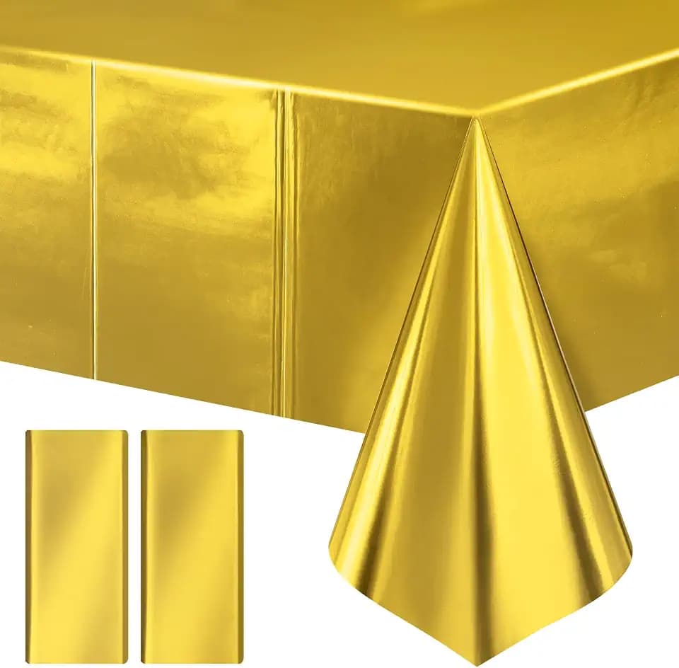 Just Shimmer 2 Pieces Bright Gold Metallic Foil Tablecloth - Stunning Matte Finish, Durable and Easy to Clean - Perfect for Bachelorette, Birthday, Wedding, and Anniversary Party Decorations