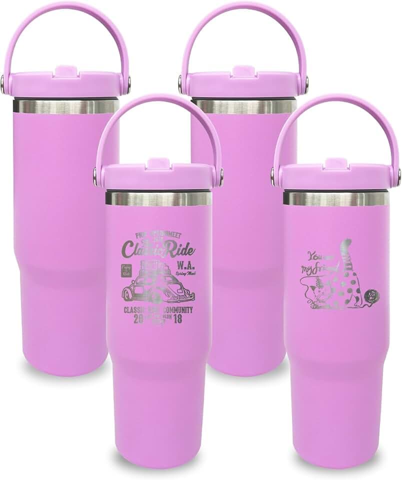 30 oz Tumbler with Handle, Water Bottle with Flip Straw, Purple 4 pack