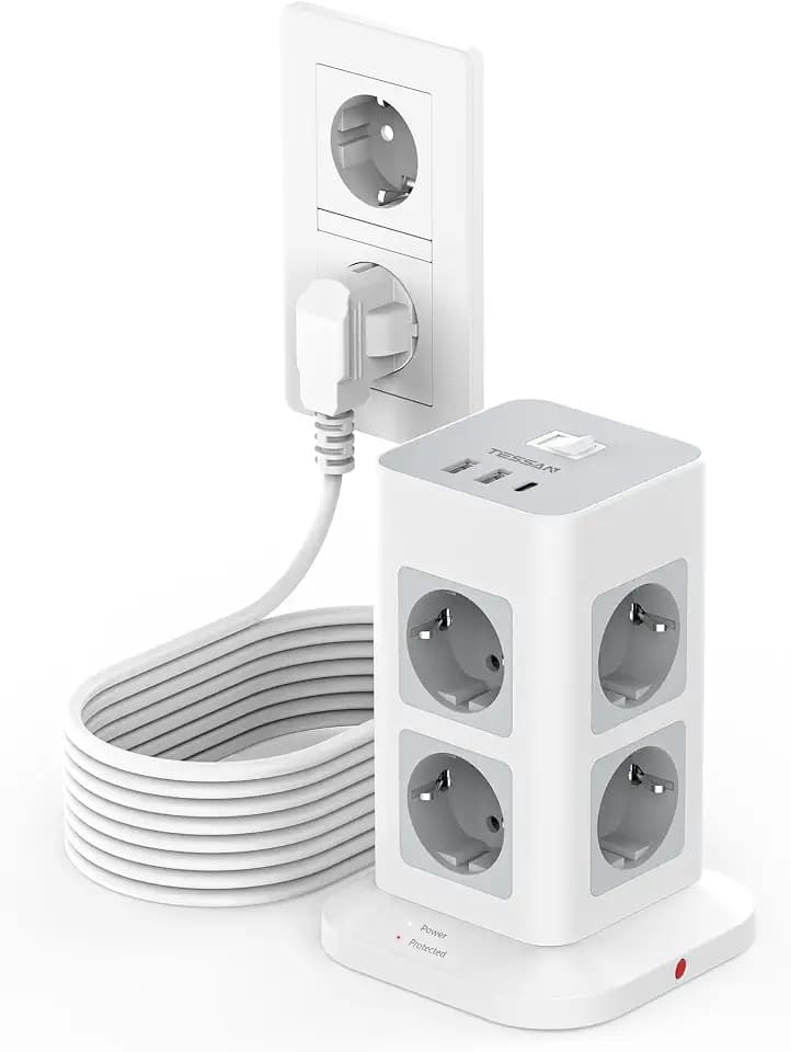 TESSAN Mehrfachsteckdose mit USB C, Verlängerungskabel 10 Meter, Grau