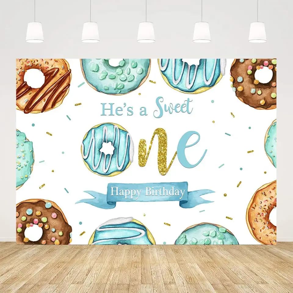 Ticuenicoa 7x5ft Donut Backdrop for 1st Birthday He's a Sweet One Backdrops for Boys Blue Happy Birthday Background for Photography Dessert Table Banners Deocrations Baby Shower Party Favors Supplies