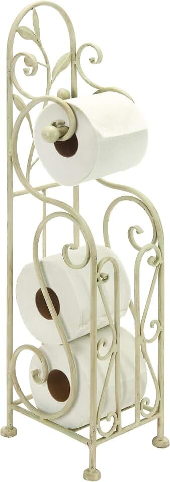 Deco 79 Metal Scroll Toilet Paper Holder with Space to Hold 3 Rolls, 8" x 6" x 24", Cream