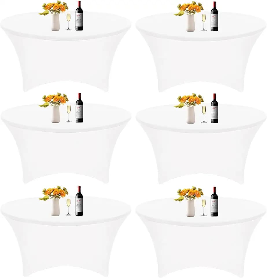HAISIWLKJ 6Pcs 5FT White Round Spandex Tablecloth 60 inch Stretchable Table Cover Tight Fit Stretch Tablecover Wrinkle Resistant Washable Table Cloth for Weddings Birthday Banquets Parties Festival
