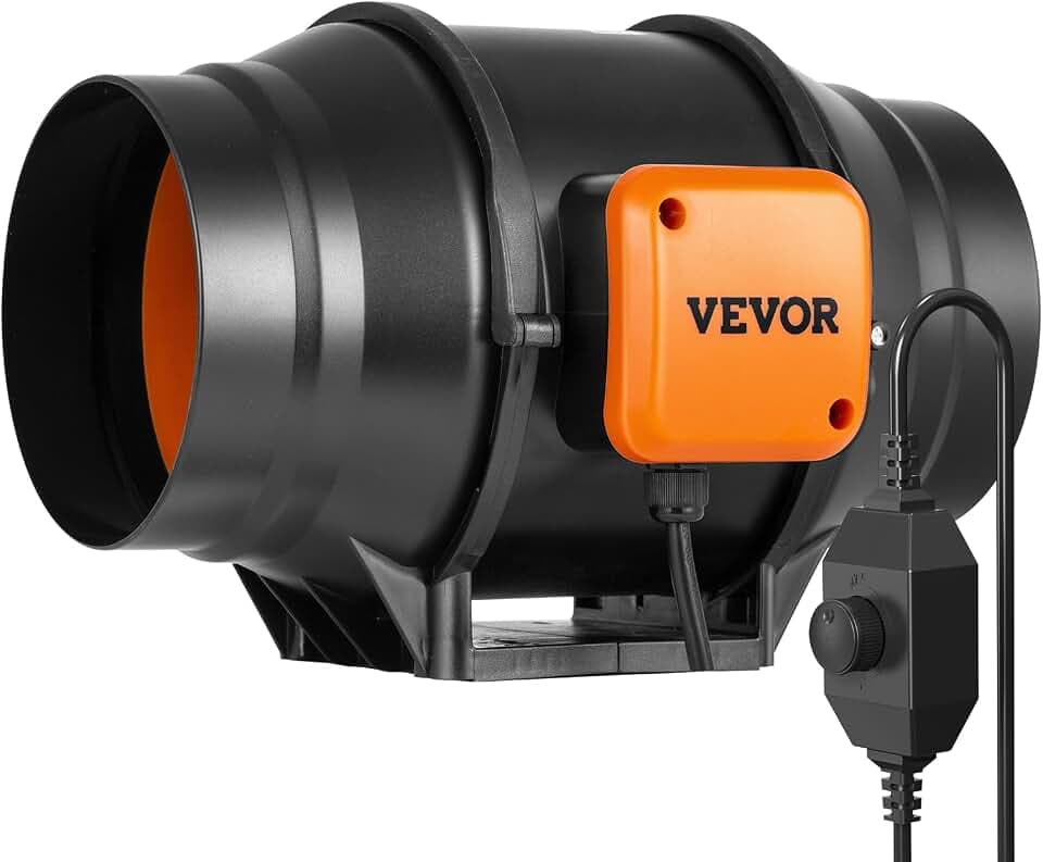 VEVOR Inline-Rohrventilator, 60 W, Rauchabzug, Inline-Kanalventilator mit variablem Drehzahlregler, leiser Abluftventilator mit AC-Motor für Kühlverstärker, Wachstumszelte, Hydrokultur