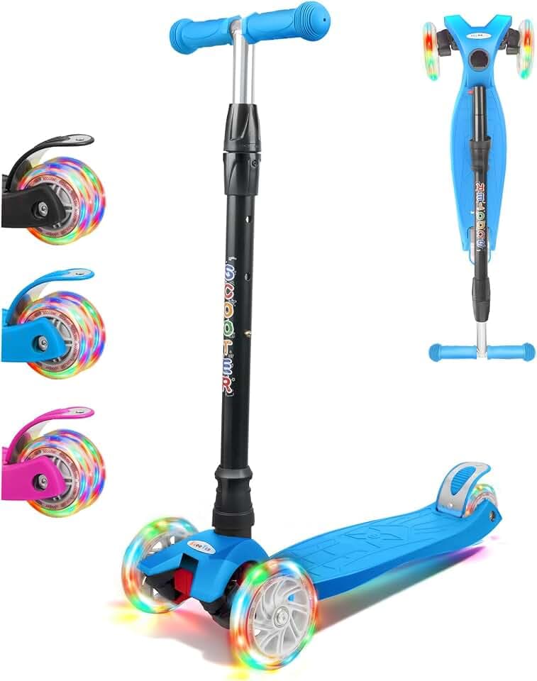 KORIMEFA Scooter Kinder Roller, Dreiradscooter mit PU LED Räder, Leuchtenden Räder, Faltbarer Höhenverstellbarer KinderRoller, Leicht Belastbarkeit bis 60 kg, ab 3-12 Jahre Junge Mädchen