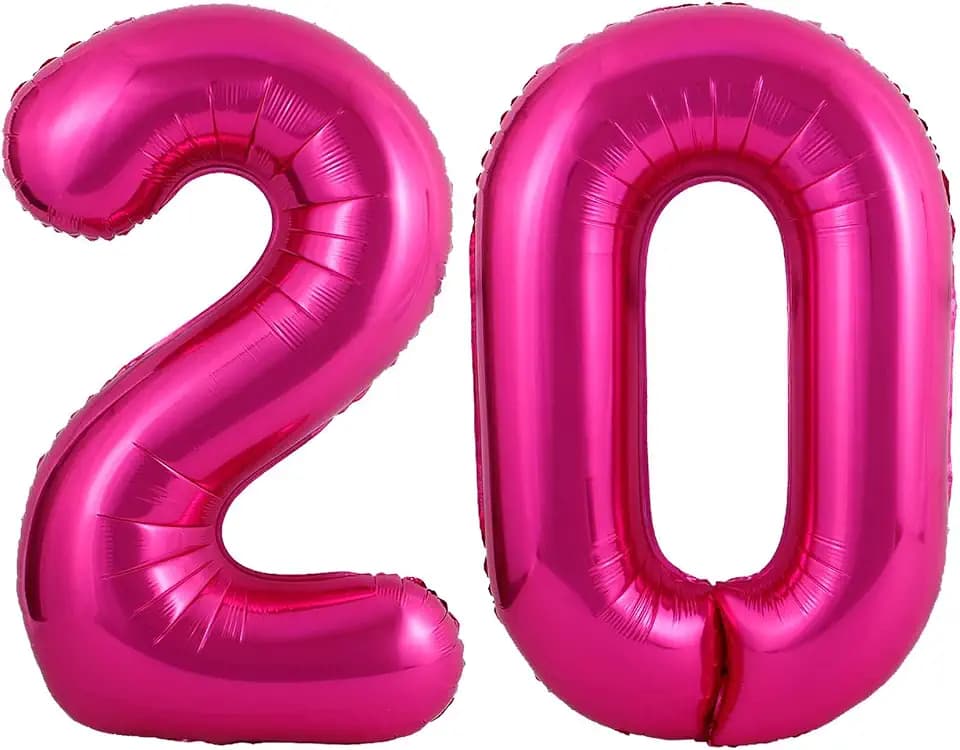 Hot Pink 20 Number Balloons, 40 Inch Giant Number 20 Balloons Foil Mylar Helium Hot Pink Number Balloons for 20th Birthday Party Supplies Anniversary Event Celebration Decorations