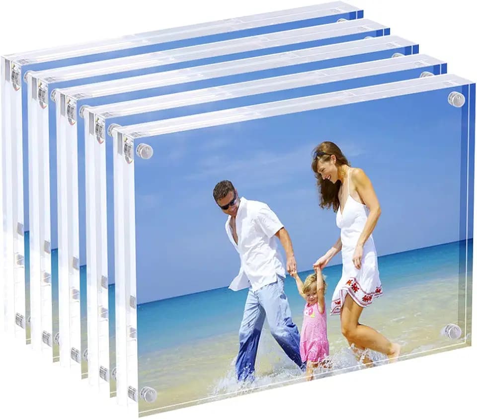 AMEITECH 13x18 cm Acryl-Fotorahmen, Magnetische Bilderrahmen, 10 + 10 MM Dicke Ständer in Schreibtisch oder Tisch, klar - 5er Pack