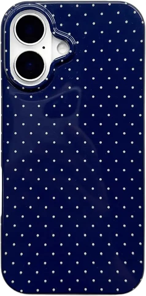 Navy Blue Polka Dot Phone Case for iPhone 16