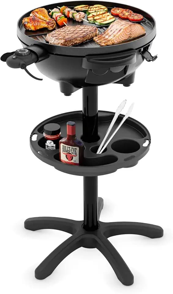 Tristar Elektrischer BBQ-Grill mit Ständer, 41 cm Grillplatte, 2200 W, Auch als Tischgrill Nutzbar, Deckel mit Thermometer und Einstellbarem Thermostat, BQ-2885