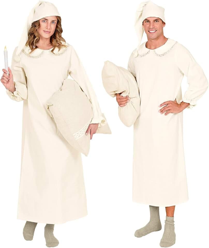 Widmann - Kostüm Nachthemd von Früher, Nachthemd und Schlafmütze, Schlafwandler, Pyjama, Schlafanzug, Bommelmütze, Mottoparty, Karneval, Fasching