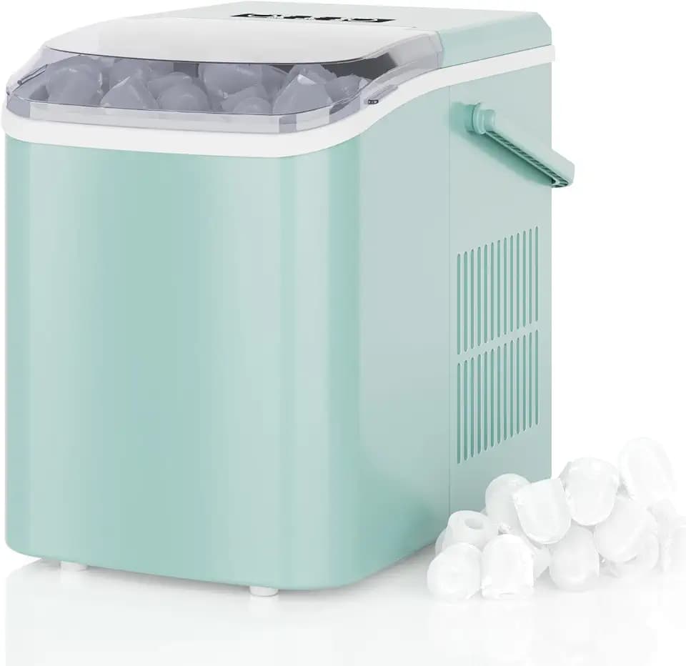 DUMOS Countertop Ice Maker with Handle, 26lbs/24H, Makes 9 Bullet Cubes in 6 Mins, Auto-Cleaning, Portable Ice Machine for Home Kitchen RV Camping, Green