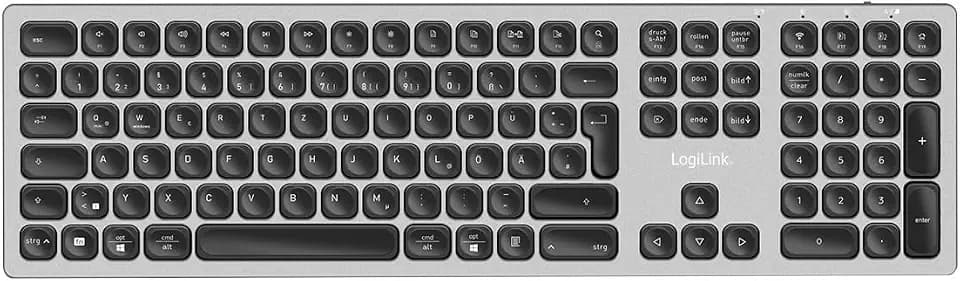 Logilink ID0213 - Kabellose Multi-Device Tastatur mit BT 5.0, Aluminium Design