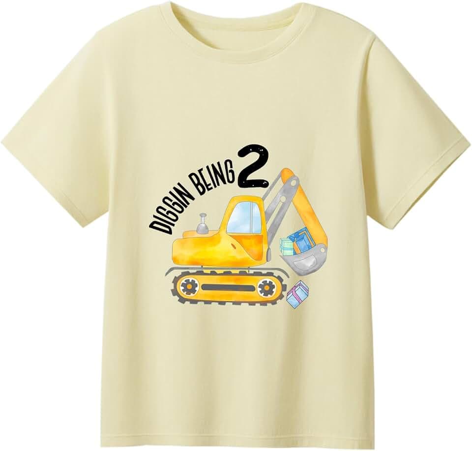 2-6 Years Birthday Boy Shirt Toddler Construction Party T-Shirts Excavator Bday Short Sleeve Tee Tops